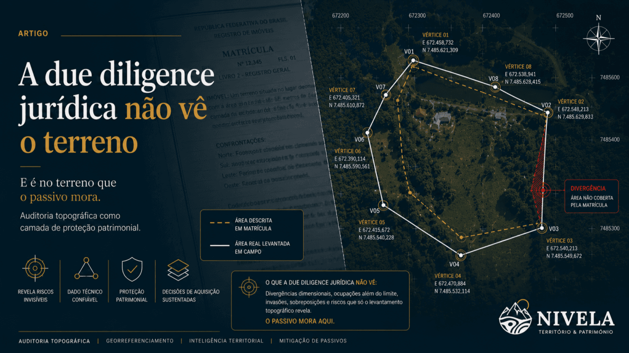 A due diligence jurídica não vê o terreno. E é no terreno que o passivo mora.